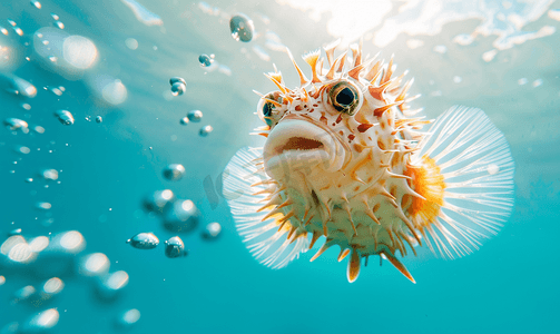 海面上膨胀的豪猪鱼