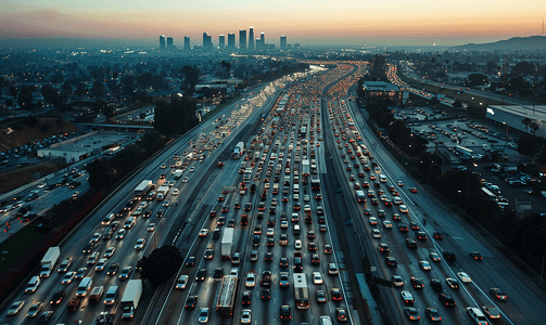 洛杉矶拥堵高速公路鸟瞰图