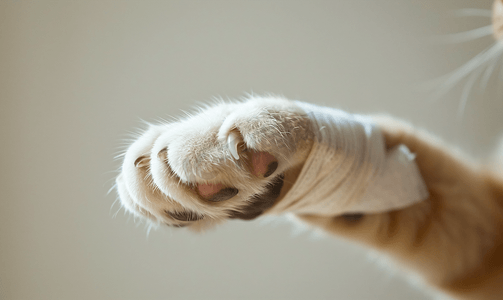 左爪被绑上白色医疗绷带儿科概念动物治疗