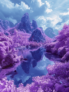 亚洲紫色红外风格美丽多彩的奇幻景观