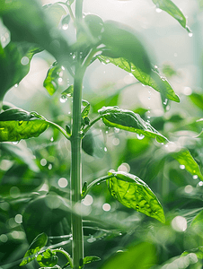 带滴水灌溉系统的有机花园新鲜绿色蔬菜植物