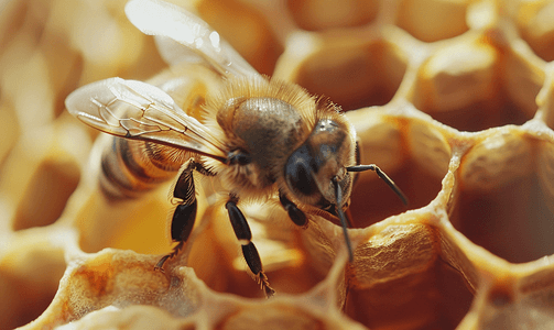 蜂箱中蜜蜂的特写