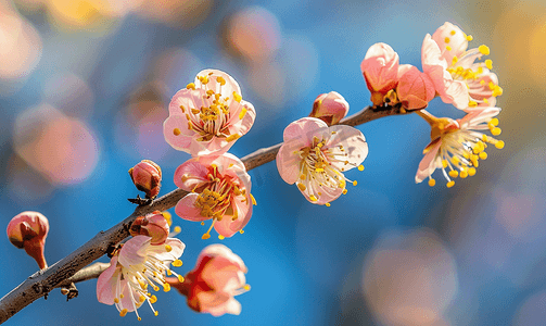 杏树开花枝四月早期树木开花