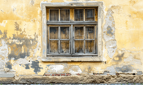 欧洲老城旧脏木窗和墙壁