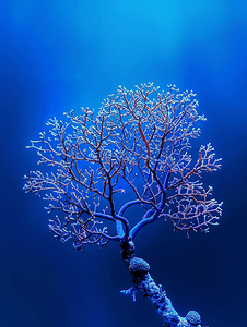 深蓝色海洋上的柳珊瑚