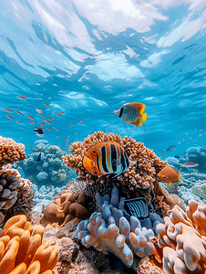 水下鱼类摄影照片_马尔代夫珊瑚和鱼类水下全景