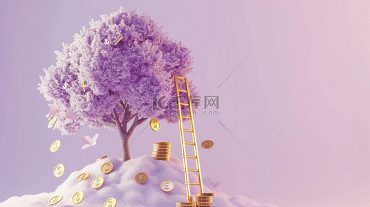 紫色树木模型合成创意素材背景