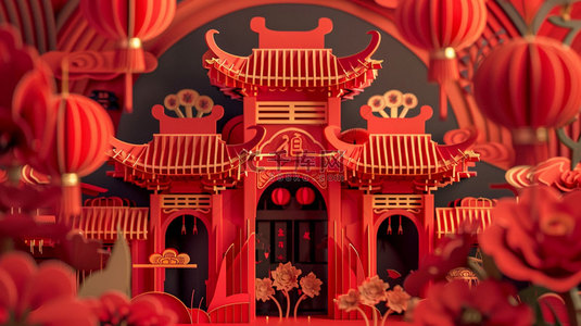 冰雪奇缘宫殿背景图片_红色宫殿松柏合成创意素材背景