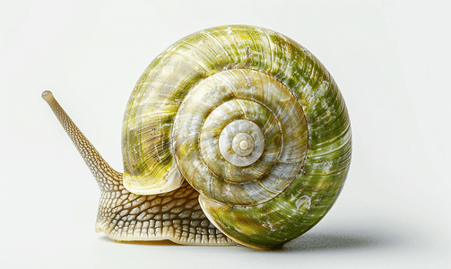 分离的海软体动物蜗牛的绿色螺旋壳
