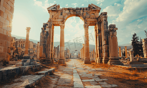 融合门户摄影照片_杰拉什格拉萨镇阿耳忒弥斯神庙的门户