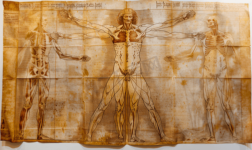 医疗插图摄影照片_康提医学展览中的列奥纳多达芬奇解剖艺术