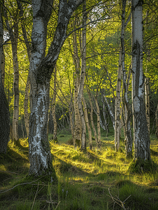 多塞特郡阿恩附近森林中生长的白桦树