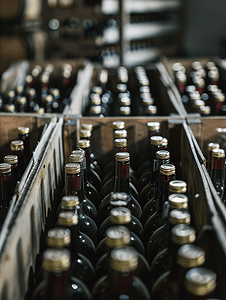 酒厂酿酒过程中将密封酒瓶放置在储存容器中