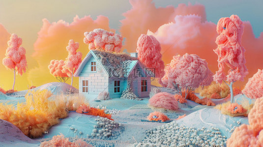 冰淇淋教具背景图片_冰淇淋房屋云层合成创意素材背景