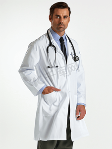 医疗保健 职业医学男医生穿着白色外套白色背景