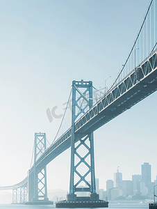 汽车大桥摄影照片_旧金山奥克兰湾悬索桥