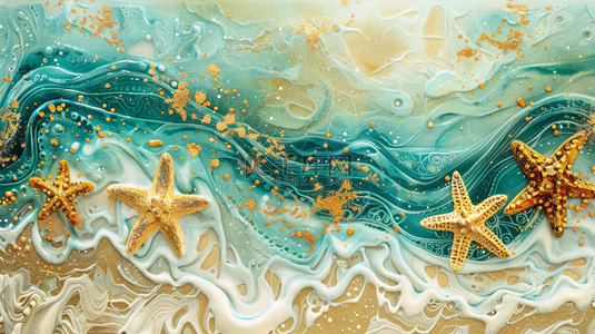 海星素材背景图片_波浪微粒海星合成创意素材背景