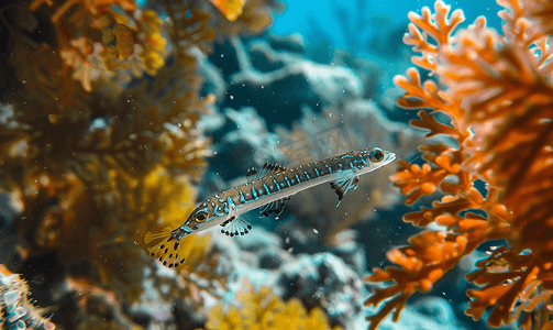 水肺潜水时在红海水下发现针鱼