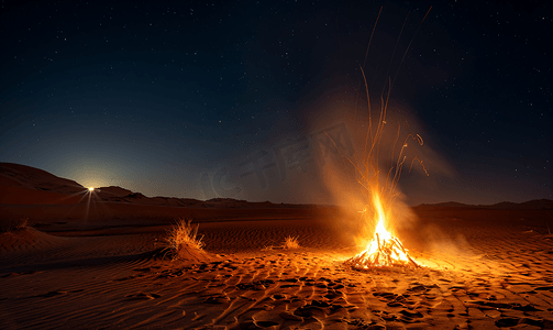 沙漠中的夜间火灾