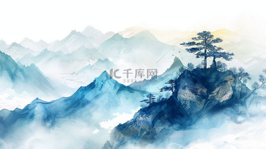 云海博弈背景图片_高山云海松柏合成创意素材背景