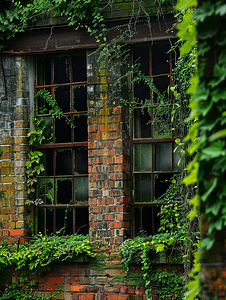 废弃工厂摄影照片_旧废弃建筑大自然重新长出砖