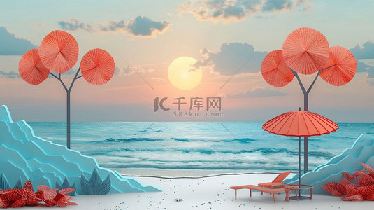 夏日海滩纸片合成创意素材背景