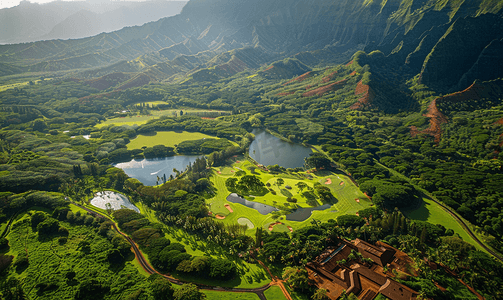 可爱岛绿山鸟瞰侏罗纪公园电影布景