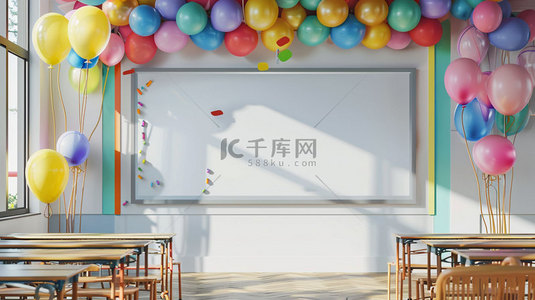 教室保持安静背景图片_教室白板气球合成创意素材背景