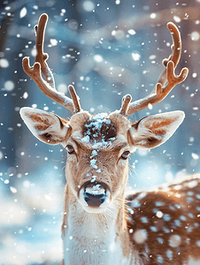 雪背景上的鹿