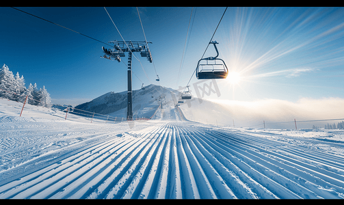 阿尔卑斯山的滑雪道和滑雪缆车
