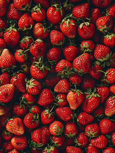 对象组摄影照片_新鲜有机红熟草莓果实背景顶视图特写