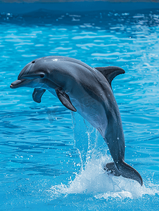 生命水摄影照片_海豚在深蓝色的大海中跳跃