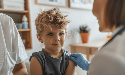 接种图片摄影照片_小男孩在医生办公室接种疫苗
