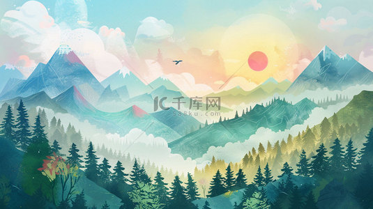 风景创意背景图片_风景秀丽山湖合成创意素材背景