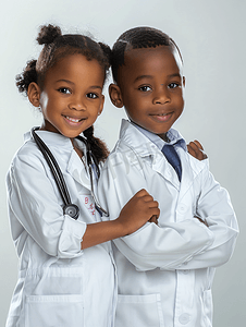 帮助儿童摄影照片_可爱的非裔美国儿童自以为是医生