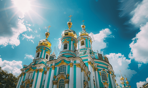 外观建筑摄影照片_基辅圣索菲亚大教堂大厦的视图