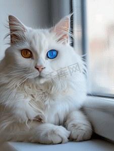 家里有两种颜色眼睛的可爱白猫形象