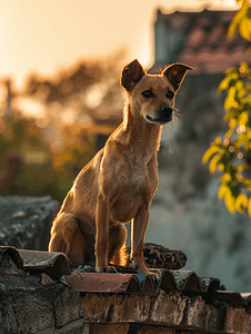 贫民窟摄影照片_墨西哥屋顶上被遗弃的狗