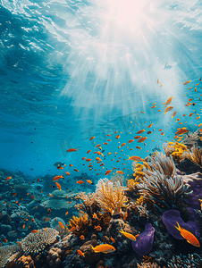 墨西哥自然摄影照片_在墨西哥科尔特斯海的水下五彩缤纷的珊瑚礁中潜水