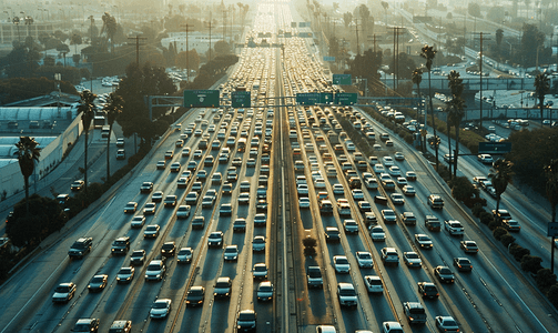 洛杉矶拥堵高速公路鸟瞰图