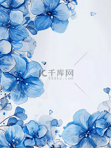 蓝色白色花朵背景图片_背景与蓝色的花朵