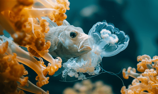 咸水杂鱼煲摄影照片_月鱼在水外吃水母