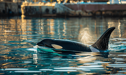 地中海热那亚港内有来自冰岛的虎鲸