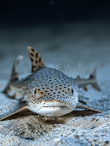 沙滩背景摄影照片_沙滩上的斑马鲨肖像