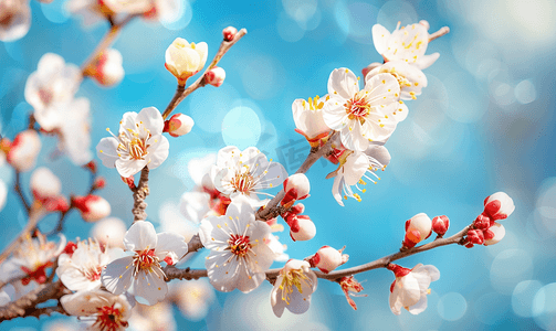 杏树开花枝四月早期树木开花