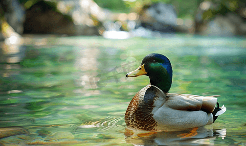 绿水背景上的多色鸭子