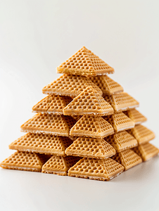 饮食金字塔摄影照片_美味的晶圆棒排列成金字塔形状孤立在白色上