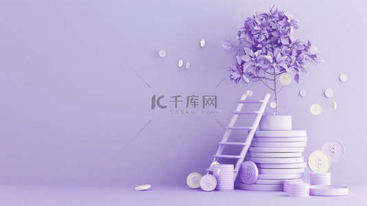 创意紫色背景图片_紫色梯子树木合成创意素材背景
