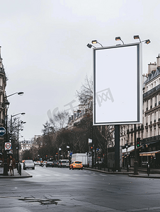 繁忙街道上的空白广告牌广告空间模拟
