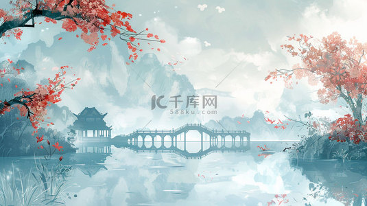 三座高山背景图片_高山鲜花飞鸟合成创意素材背景